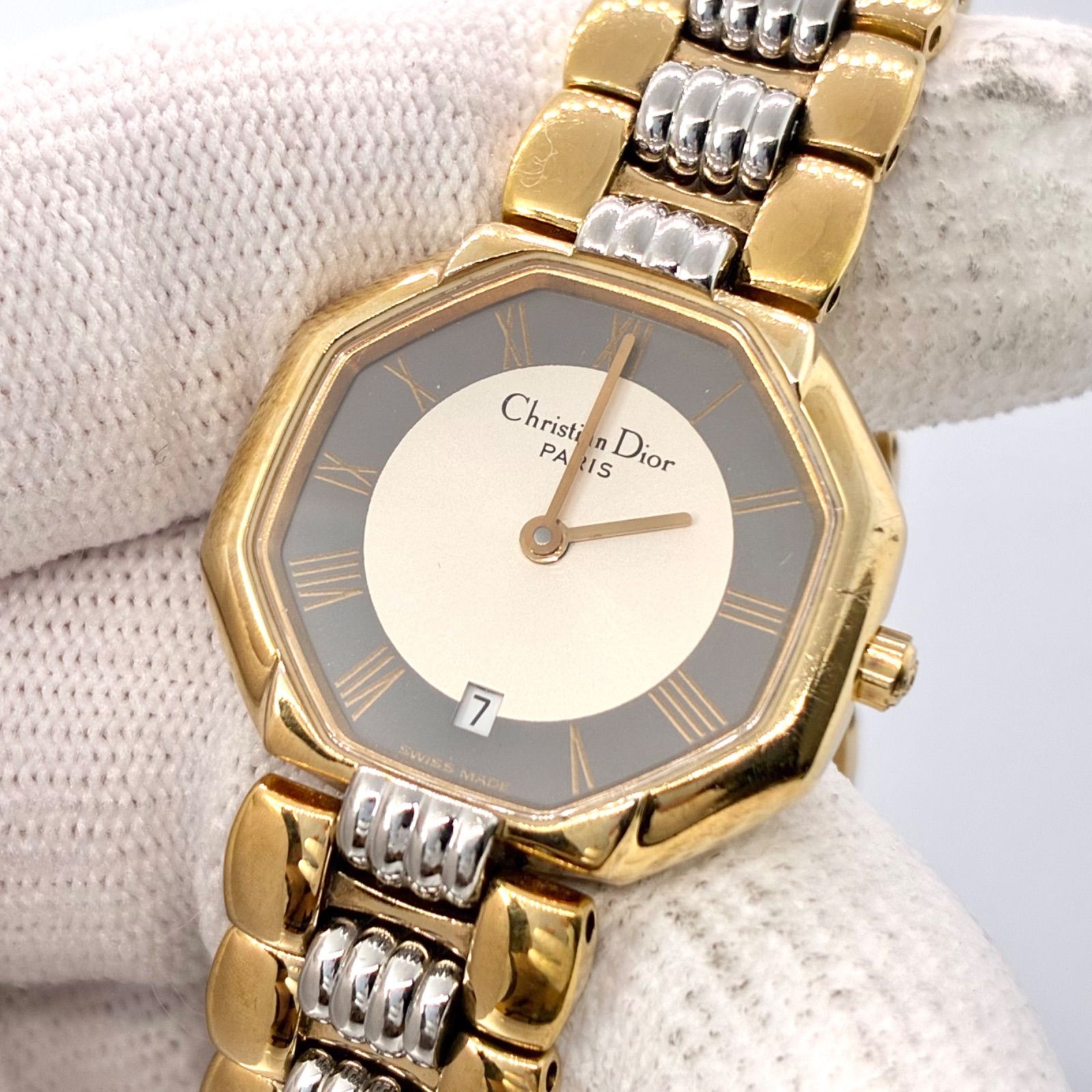新品電池/超美品】 dior 腕時計 D48-133 レディース ゴールド コンビ