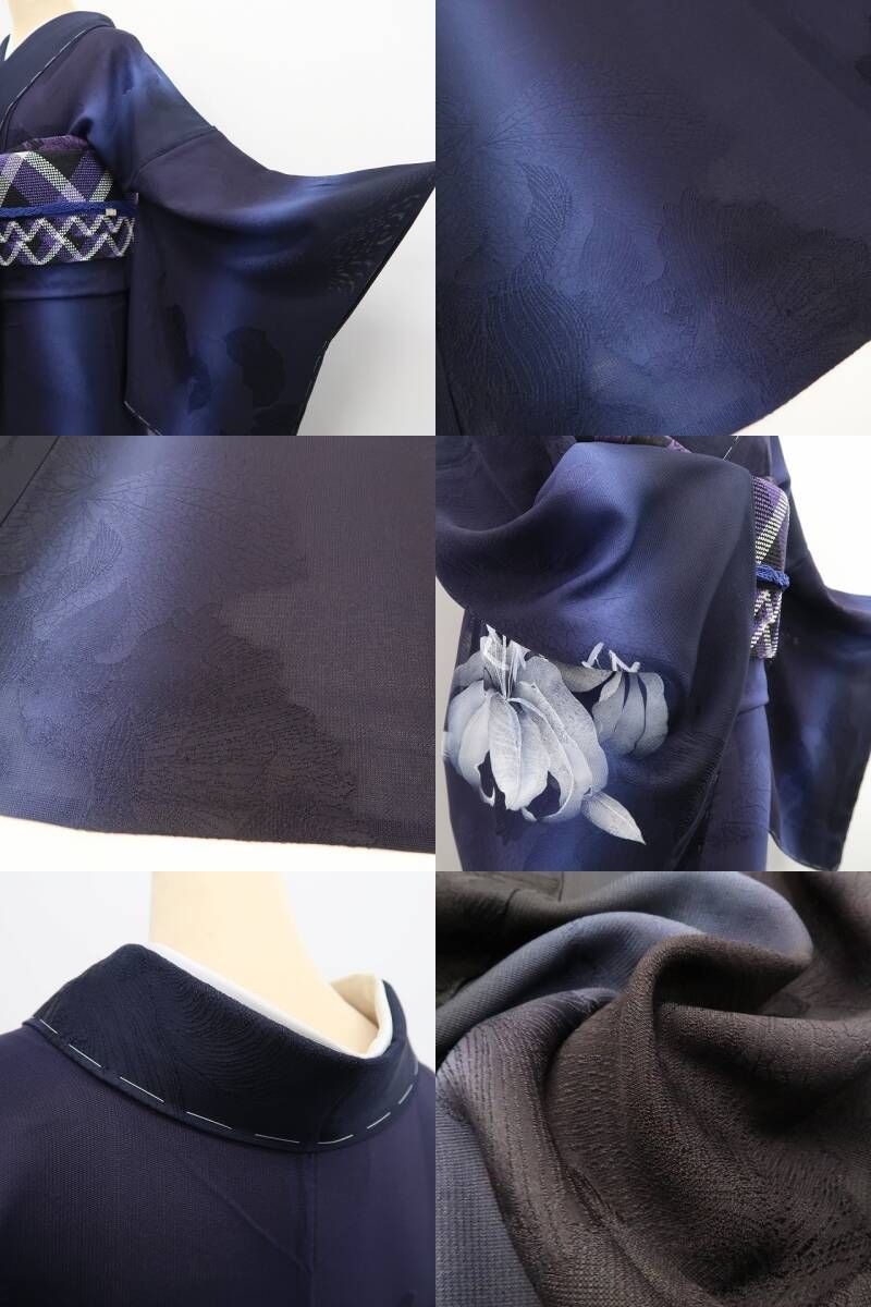 ❁tomihisa❁新品 紋紗 gossamer 百合 縦暈し 夏着物 正絹 仕付け糸付