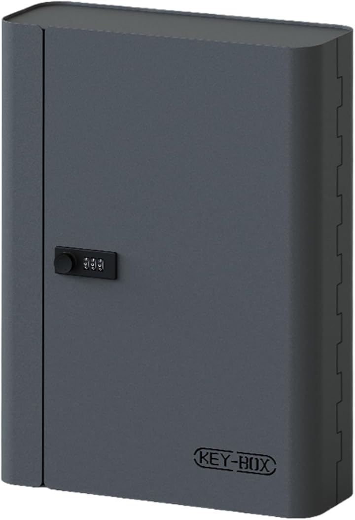 AOVOCO セキュリティキーボックス 壁掛け 暗証番号 ダイヤル式 3桁 keybox 鍵収納 鍵置き 防犯 盗難防止 会社 事務所 業務用 オフィス 車 玄関 別荘 アパート用 (ダークグレー, 80キー)