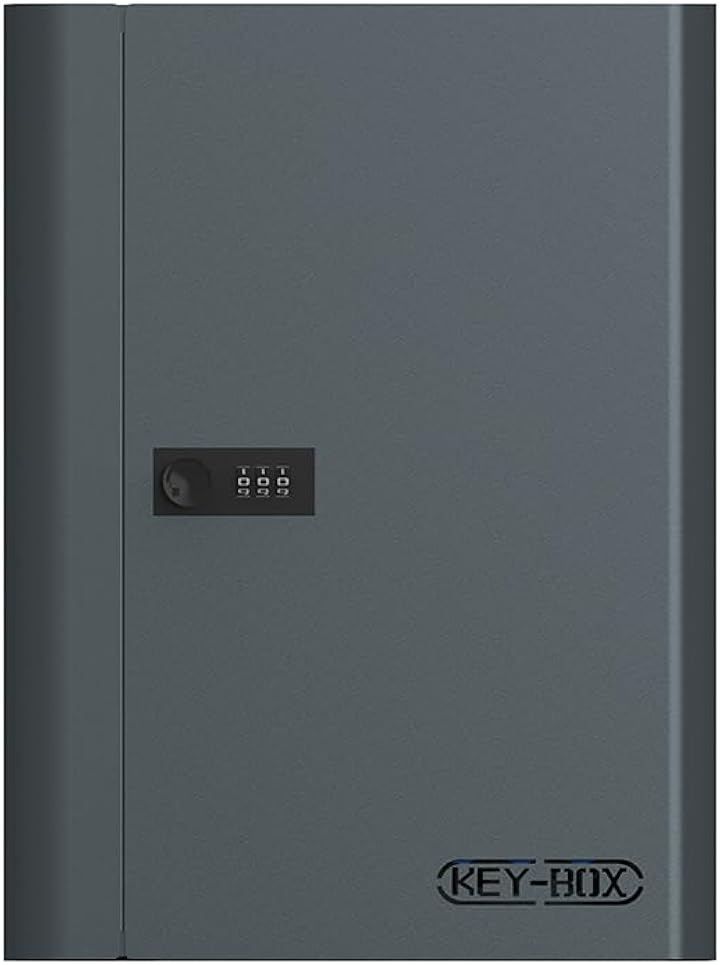 AOVOCO セキュリティキーボックス 壁掛け 暗証番号 ダイヤル式 3桁 keybox 鍵収納 鍵置き 防犯 盗難防止 会社 事務所 業務用 オフィス 車 玄関 別荘 アパート用 (ダークグレー, 48キー)