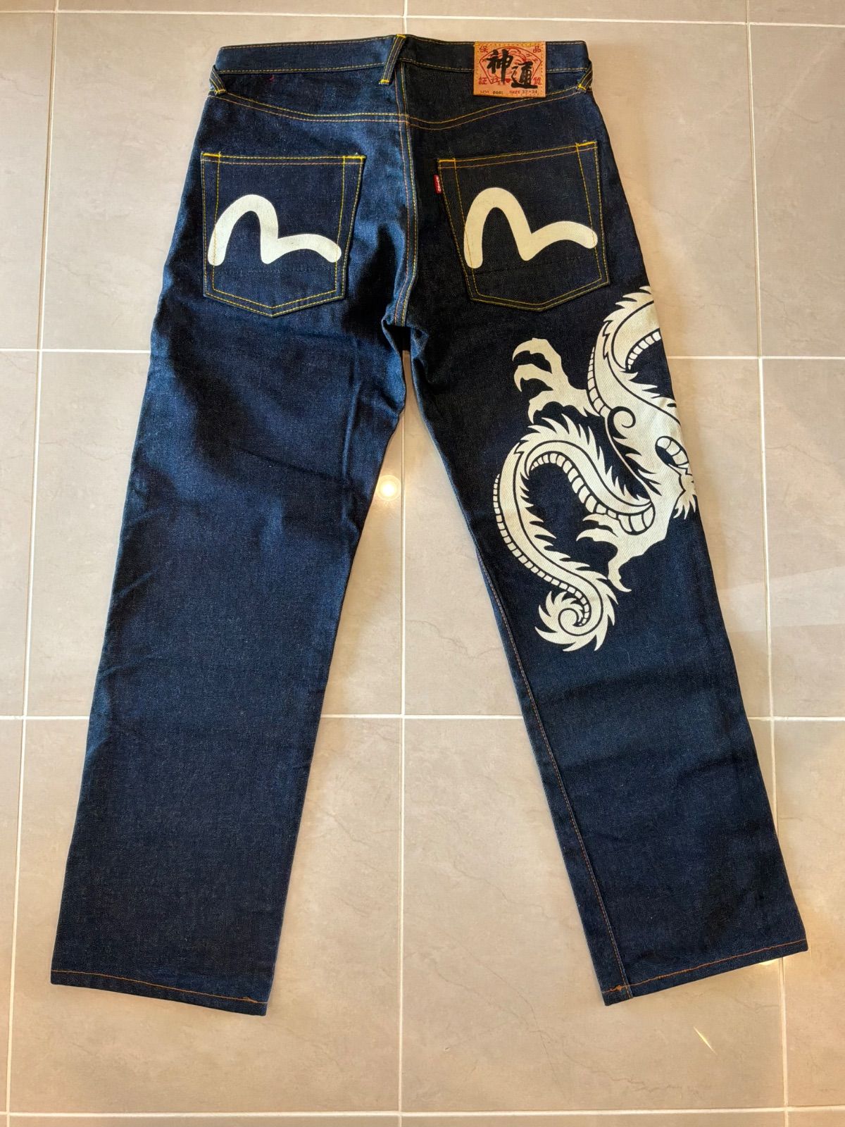 未使用品】Evisu エヴィス 神通 ドラゴン 龍 ペイント デニムパンツ 