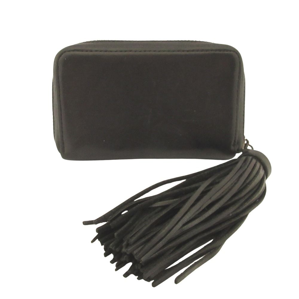良品 Yohji Yamamoto +NOIR ヨウジヤマモト プリュス ノアール タッセル レザー カードケース 財布 黒 ブラック メンズ レディース 古着 中古 USED