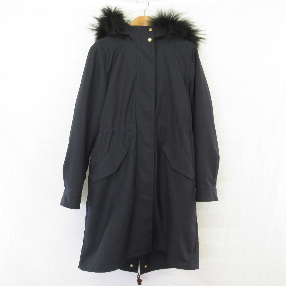 美品 MACKINTOSH PHILOSOPHY マッキントッシュフィロソフィー ラクーンファー ライナー付き モッズコート 38 ネイビー レディース 古着 中古 USED