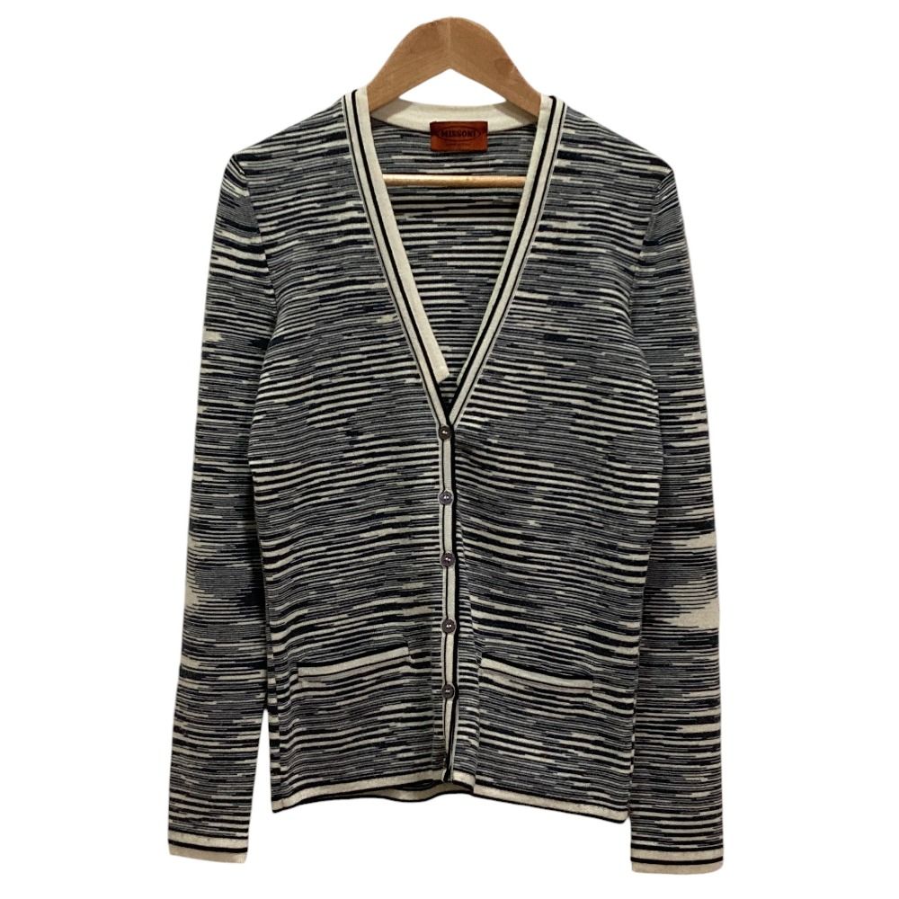 MISSONI*ミッソーニ　編込ボーダー柄ボレロ　カーディガン　イタリア製　40 美品 MISSONI ミッソーニ ボーダーニットカーディガン 40 ブラック