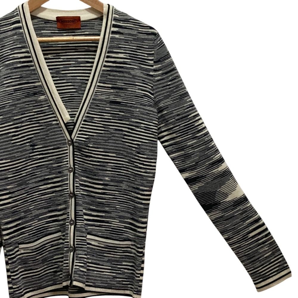 美品 MISSONI ミッソーニ シェブロン ニット カーディガン サイズ46 マルチカラー レディース 古着 中古 USED snc ミッソーニ MISSONI カーディガン マルチカラー ニット 総柄 半袖