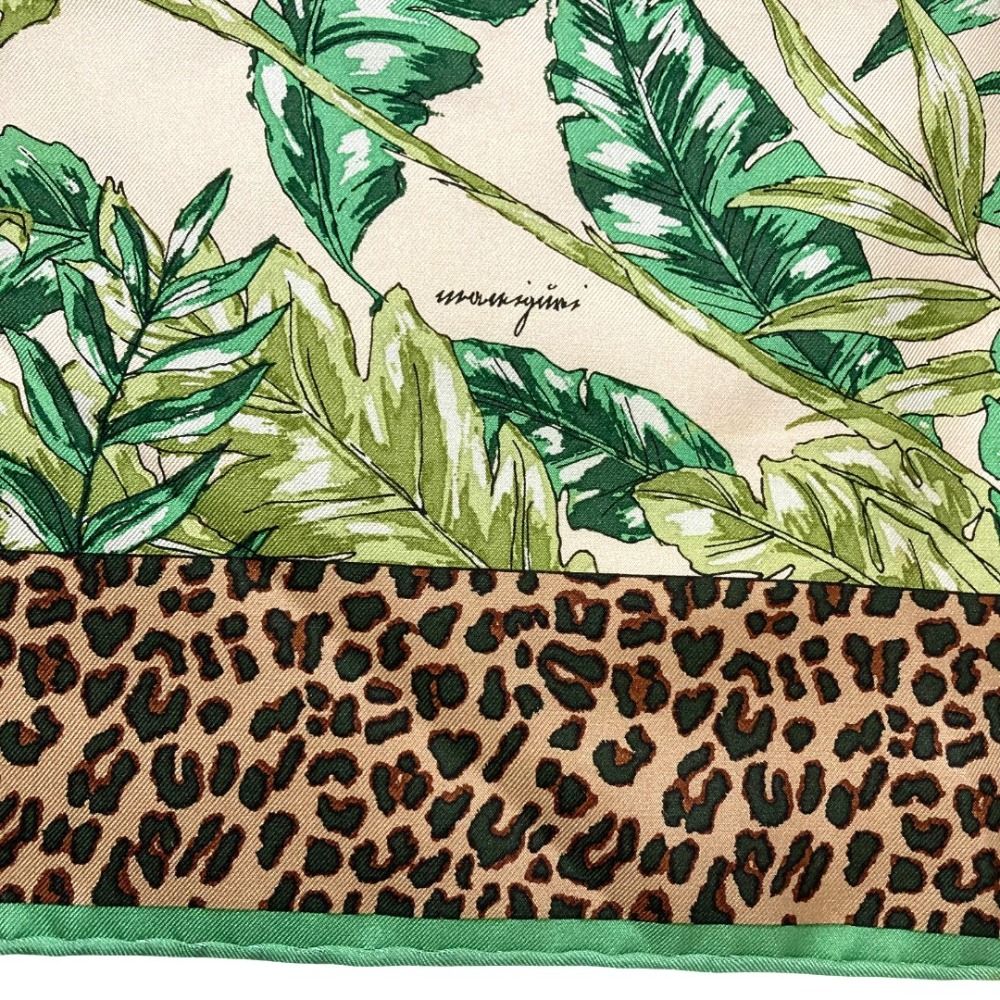 良品 manipuri マニプリ リーフ レオパード シルクスカーフ グリーン