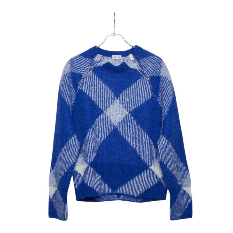 BURBERRY バーバリー 23AW セーフティーピン アルパカチェックニットセーター 8076250 ブルー XXS BURBERRY（バーバリー） 23AW セーフティーピン アルパカチェック