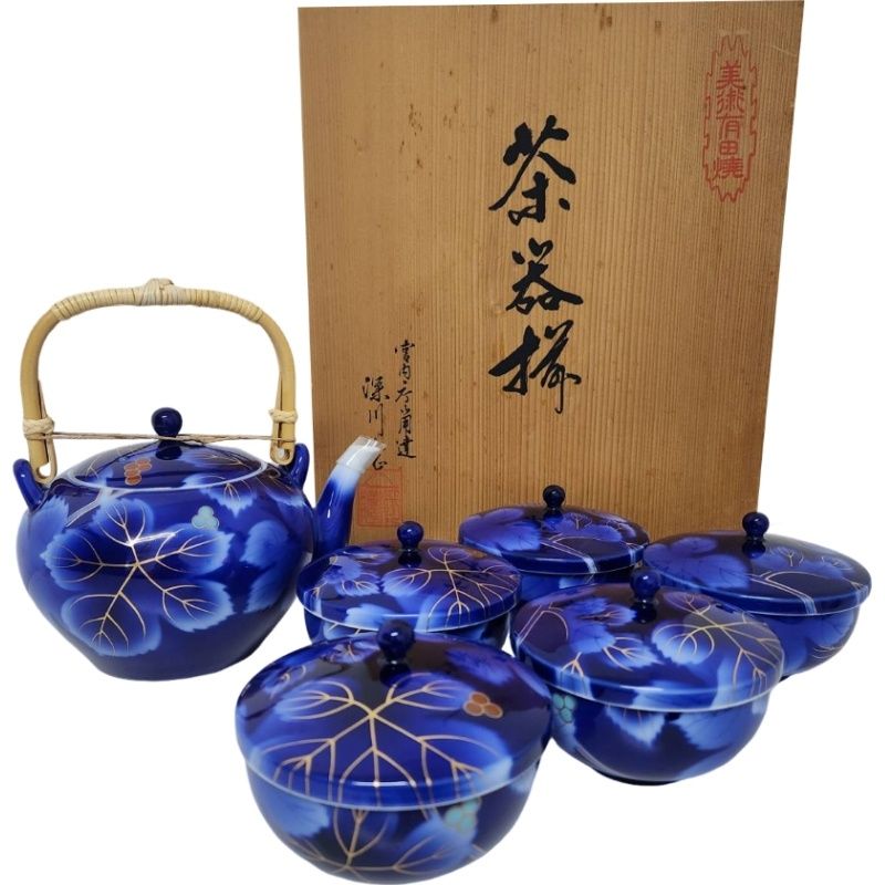 深川製磁 有田焼 湯呑セット 葡萄 茶器揃 急須×1 蓋付湯飲×5 【保管品】 42604K319