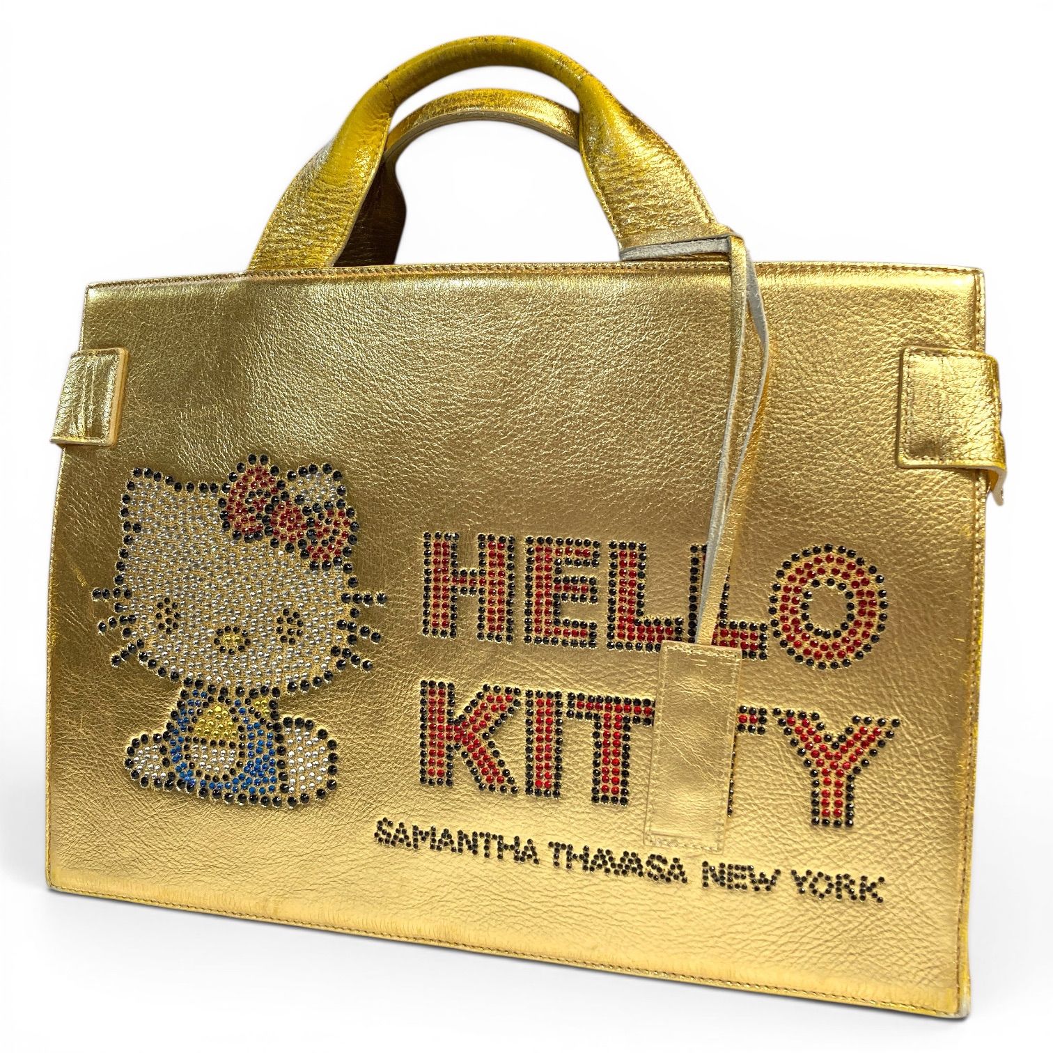 ☆参考定価16万円・ハローキティ生誕30周年記念コラボ☆ Samantha Thavasa New York サマンサタバサ　ボストン／トートバッグ　ゴールド　スワロフスキー装飾　キングラム[68]