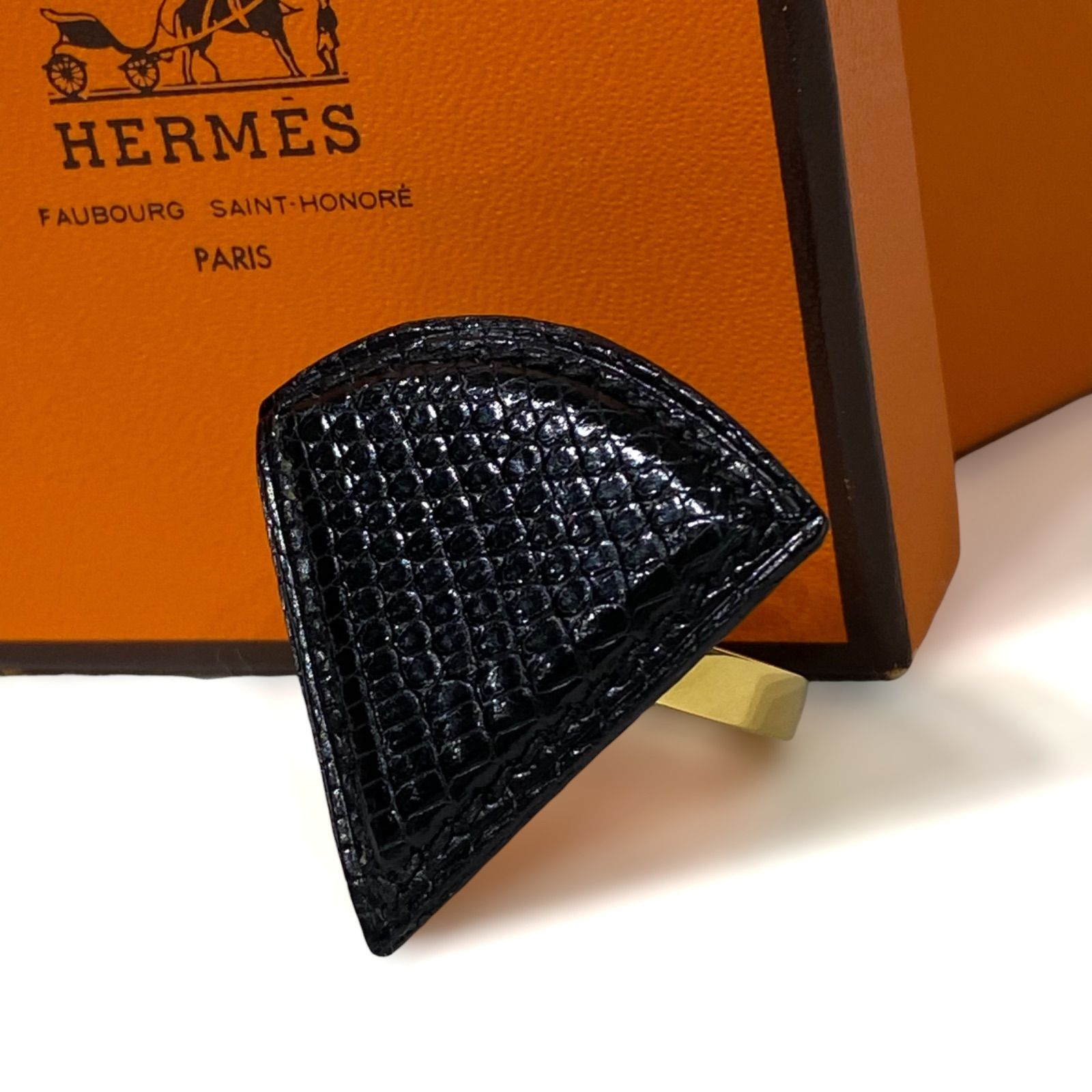 エルメス スカーフリング リザードレザー×ゴールドGP ブラック HERMES
