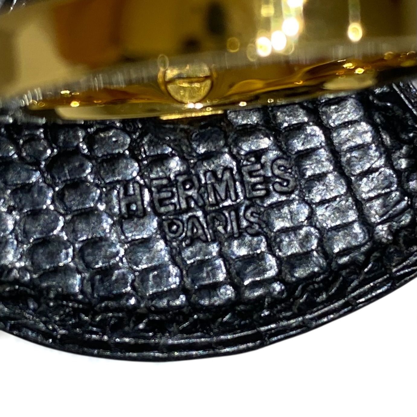 エルメス スカーフリング リザードレザー×ゴールドGP ブラック HERMES