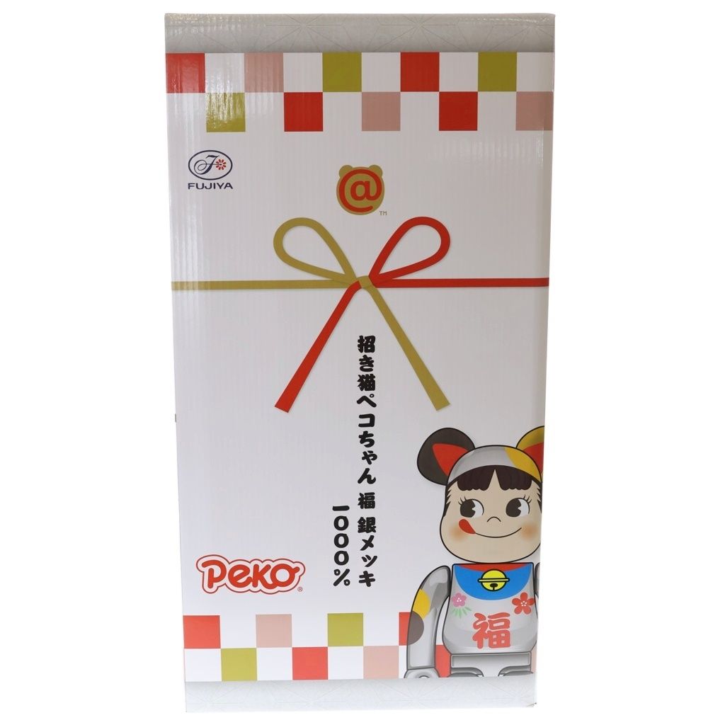 BE@RBRICK (ベアブリック) ×不二家 ペコちゃん 招き猫 福銀メッキ 1000% フィギュア 人形 シルバー 箱