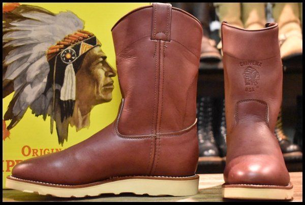 【7E 箱付 DEAD 黒タグ】Chippewa チペワ ウェリントン ラセット 93428 プルオン 茶 ブラウン ビブラム4014シングル ブーツ HOPESMORE【GD317】