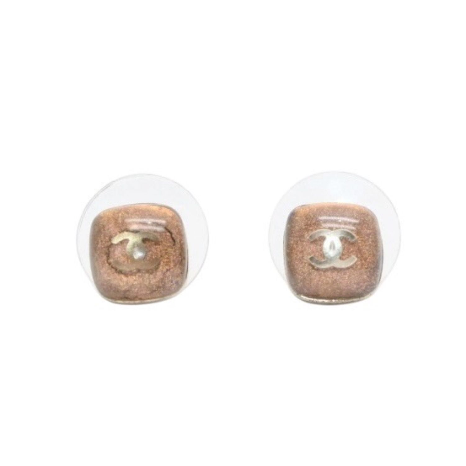CHANEL シャネル ピアス ココマークボタン ブラウンラメ シルバー 06P 