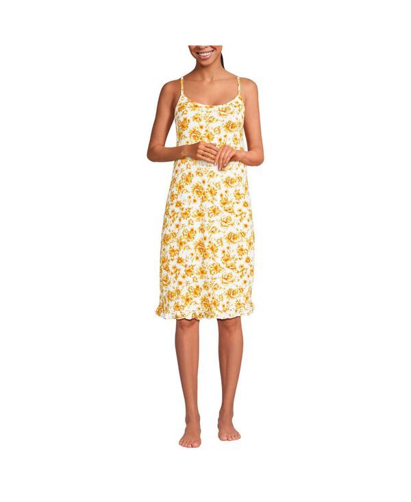 ランズエンド レディース アンダーウェア ナイトウェア ひざ丈 Lands End Womens Cooling Knee Length Slip Nightgown Pale yellow painted floral イエロー