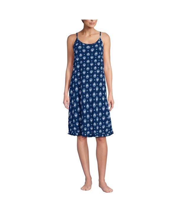 ランズエンド レディース アンダーウェア ナイトウェア ひざ丈 Lands End Womens Cooling Knee Length Slip Nightgown Deep sea navy large foulard ネイビー