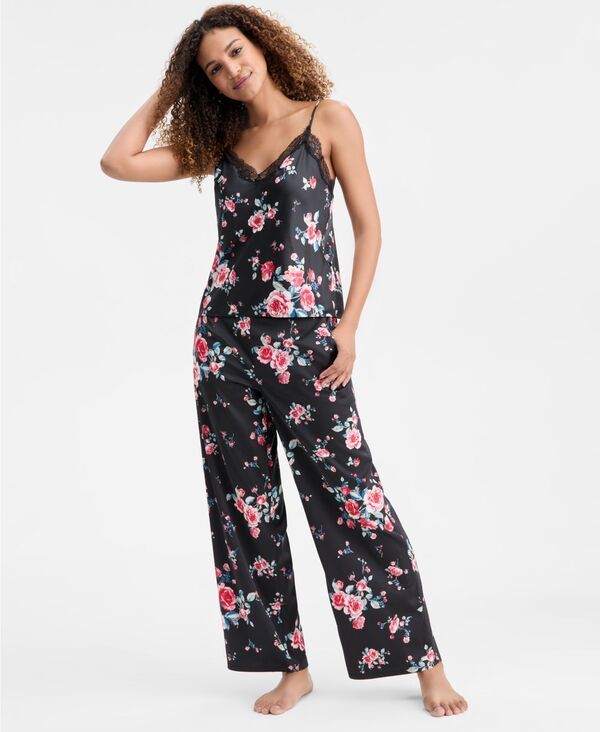 アイエヌシー インターナショナル コンセプト レディース アンダーウェア ナイトウェア パンツ サテン レース INC International Concepts Womenstretch Satin LaceTrim Top Pajama Pantset