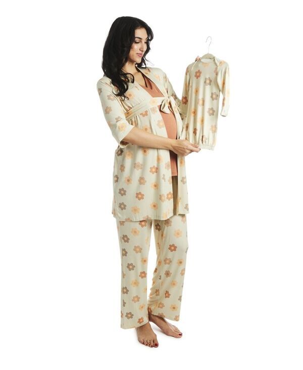 エヴァリーグレー レディース アンダーウェア ナイトウェア マタニティ Everly Grey Maternity Analise During After 5Piece MaternityNursing Sleep Set Daisies