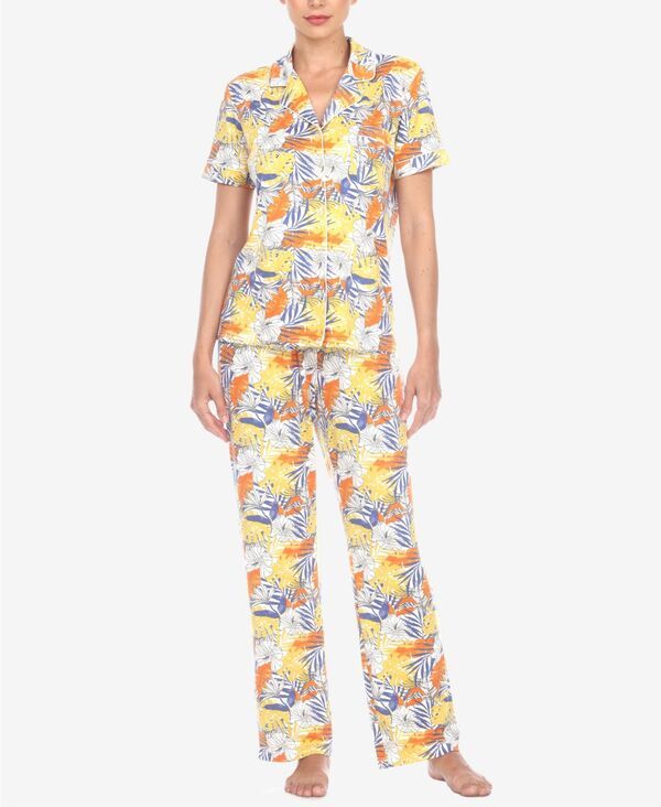 ホワイトマーク レディース アンダーウェア ナイトウェア プリント White Mark Womens 2 Piece Tropical Print Pajama Set White Tropical ホワイト