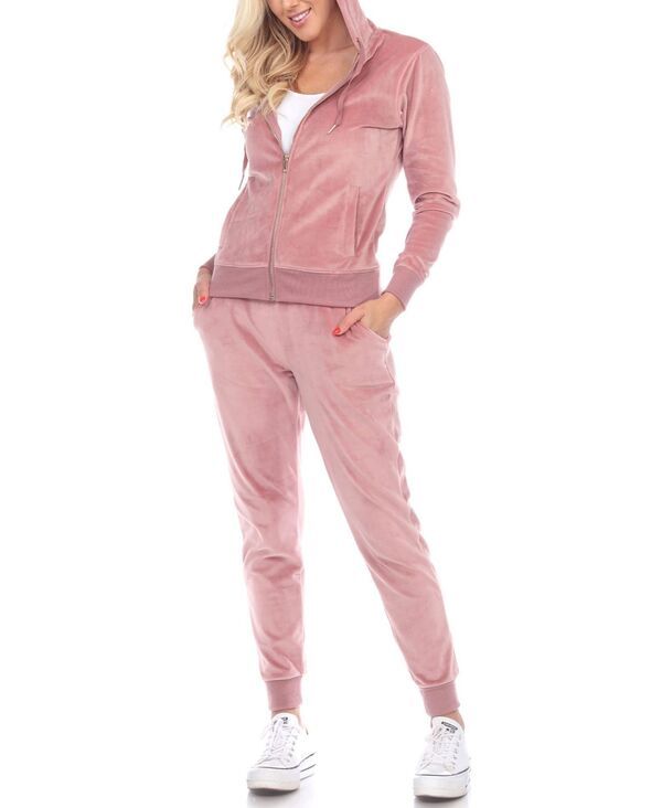 ホワイトマーク レディース アンダーウェア ナイトウェア トラックスーツ White Mark Womens Velour Tracksuit Loungewear 2pc Set Pink ピンク