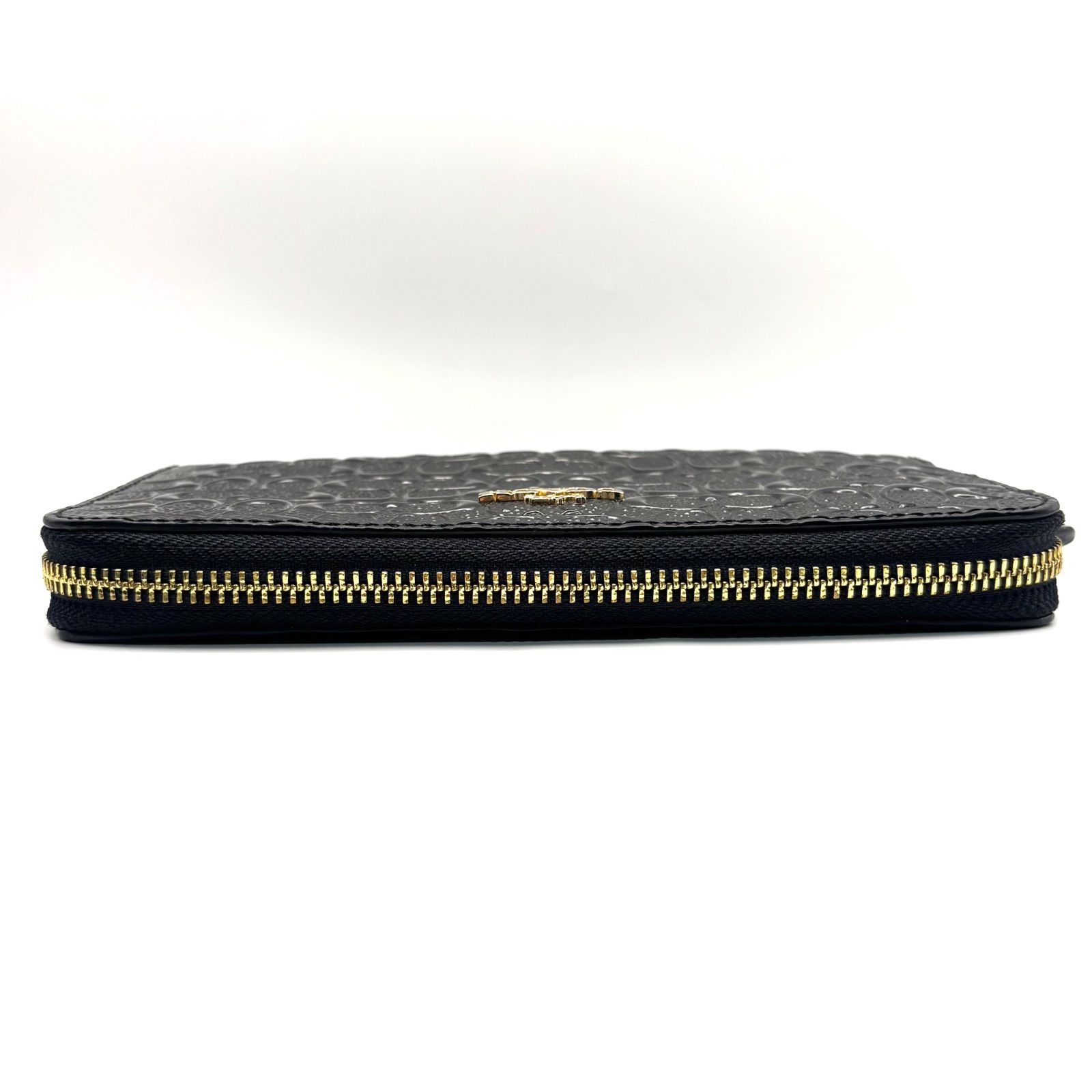 coach コーチ 長財布 ラウンドファスナー エナメル エンボス 黒 