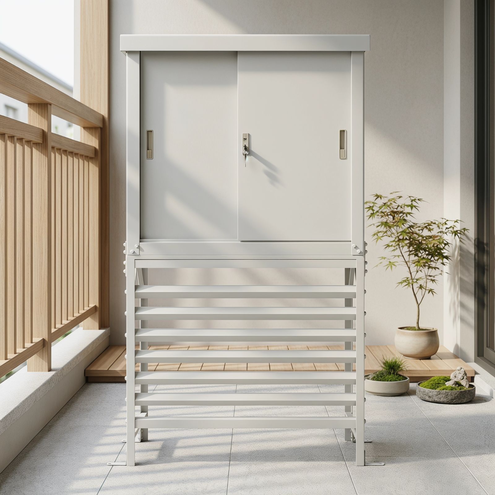 超メルカリ市価格　収納庫付き室外機カバー ホワイト 5/4夜限定1000円クーポン配布】エアコン室外機カバー 収納庫付き