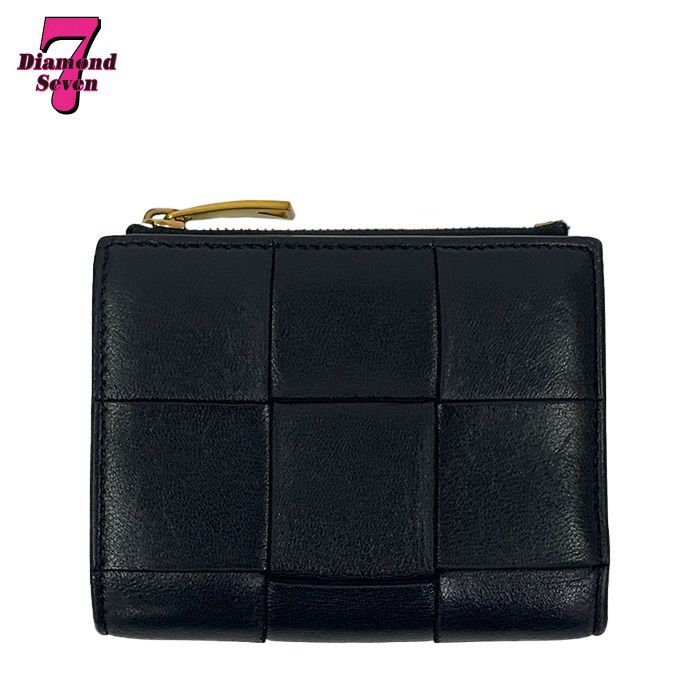 【中古】BOTTEGA VENETA ボッテガヴェネタ イントレチャート レザー 二つ折り 財布 ウォレット 706010 ブラック 黒 ミニ コンパクト