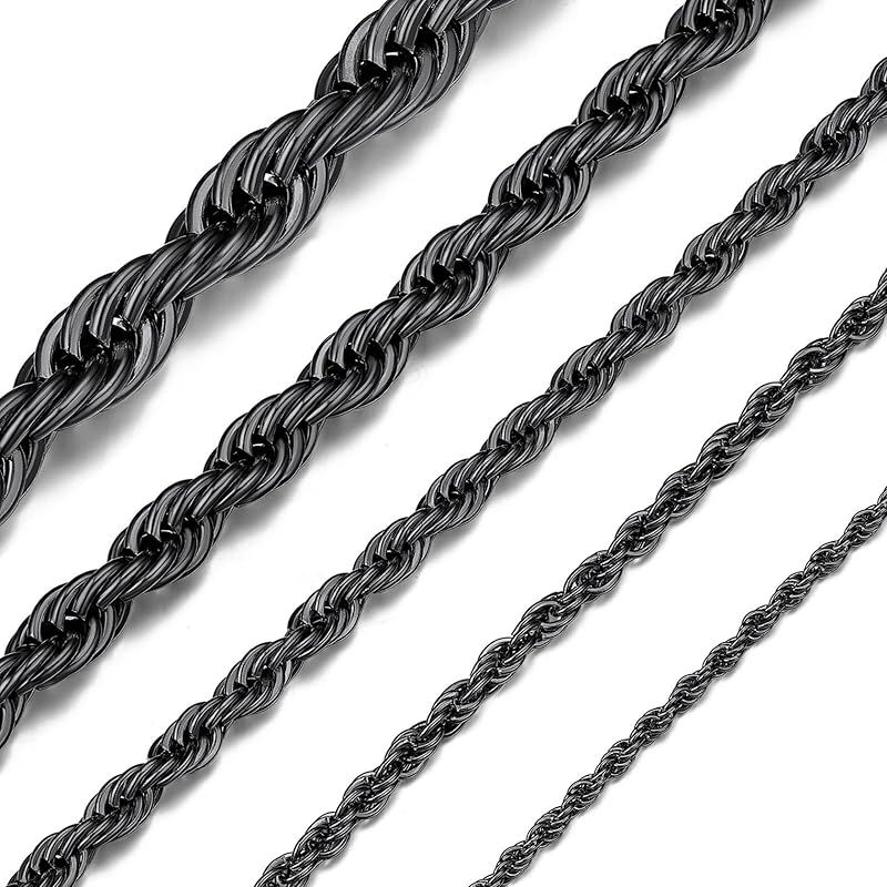[ChainsHouse] ネックレス メンズ チェーンのみ ステンレス フレンチロープチェーン 黒 ブラック 70センチ 6ミリ レディース アクセサリー 1