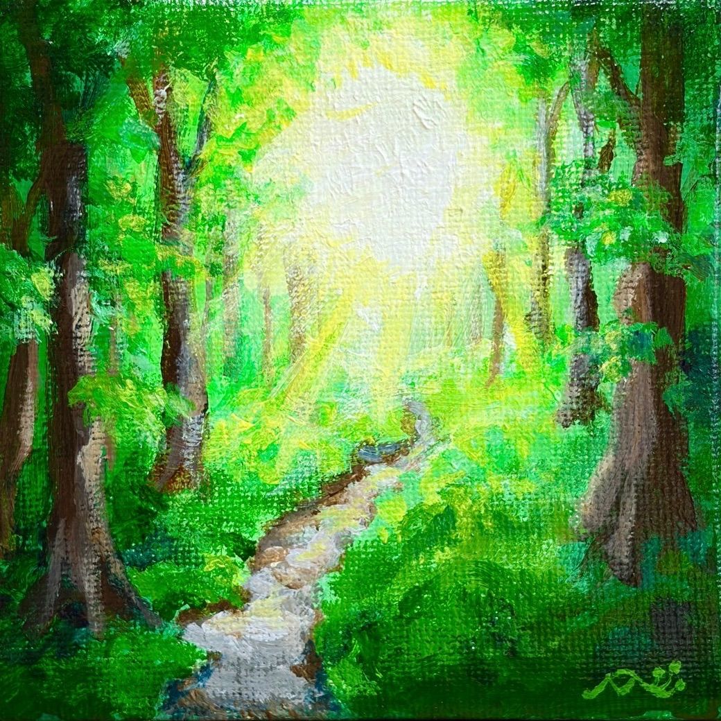 アクリル画 「森の光」 手描き 絵画 風景画 - メルカリ