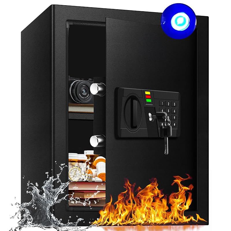 AltiKeep 金庫 家庭用 60L テンキー式 電子金庫 耐火書類バッグ付属 現金/宝石/貴重品 警報アラーム付き 壁に固定可能 仕切り板付き 31 x 35 x 50cm 1