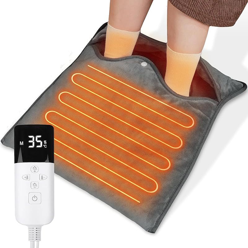 電気足温器 フットウォーマー【30℃～55℃無段階温度調節・ECO節電・両面加熱】足入れタイプ ホットマット 一人用 電気マット ホットカーペット ミニ 足元ヒーター 暖房 フットヒーター 省エネ 切タイマー付き 冷風侵入防止 過熱防止 42cm*42cm 1