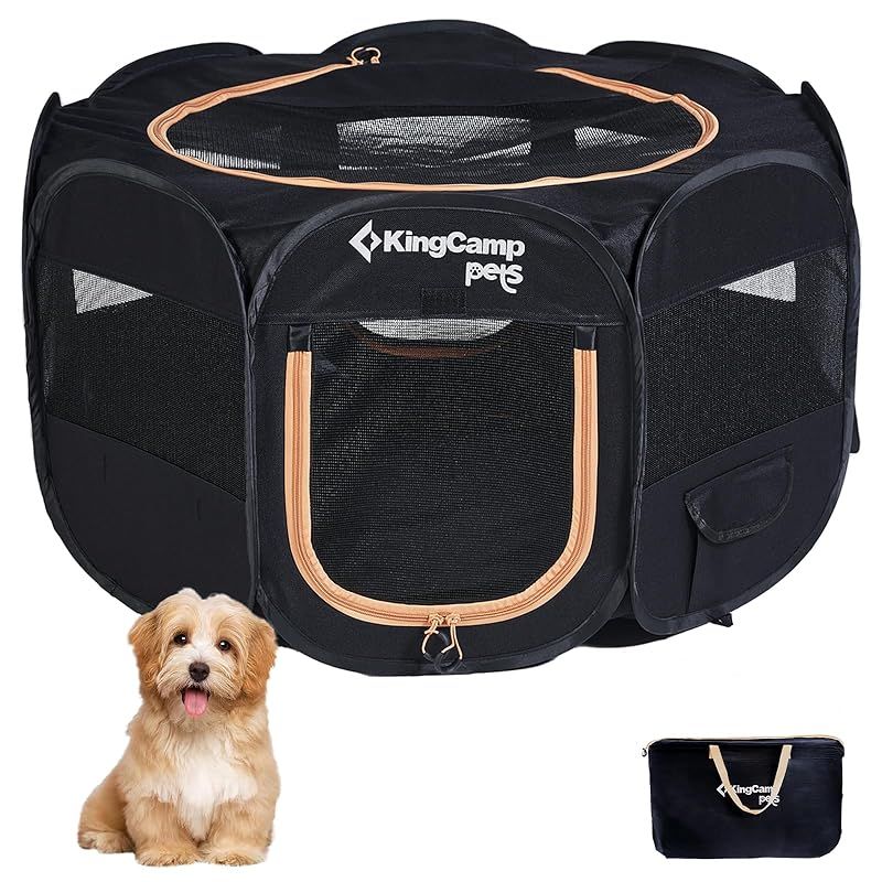 KingCamp ペットサークル ドッグハウス 小型犬 八角形 折りたたみ メッシュサークル 猫 犬 兼用 プレイサークル ペットケージ 軽量 持ち運び 室内 アウトドア キャンプ お出かけ用品 幅広74 cm 高43 cm S 0