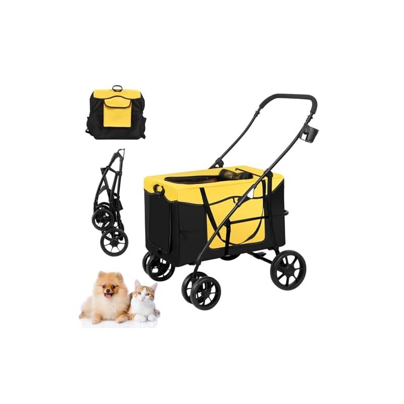 BriSunshine ペットカート 中型犬 分離型 ペットバギー 犬用カート 大型犬 多頭飼い 4輪ベビーカー 折りたたみ 前輪360° 後輪ブレーキ付 散歩/旅行/介護用 軽量 コンパクト 取り外し可能 飛び出し防止 小型犬/猫 通気 組み立て簡単 お 1