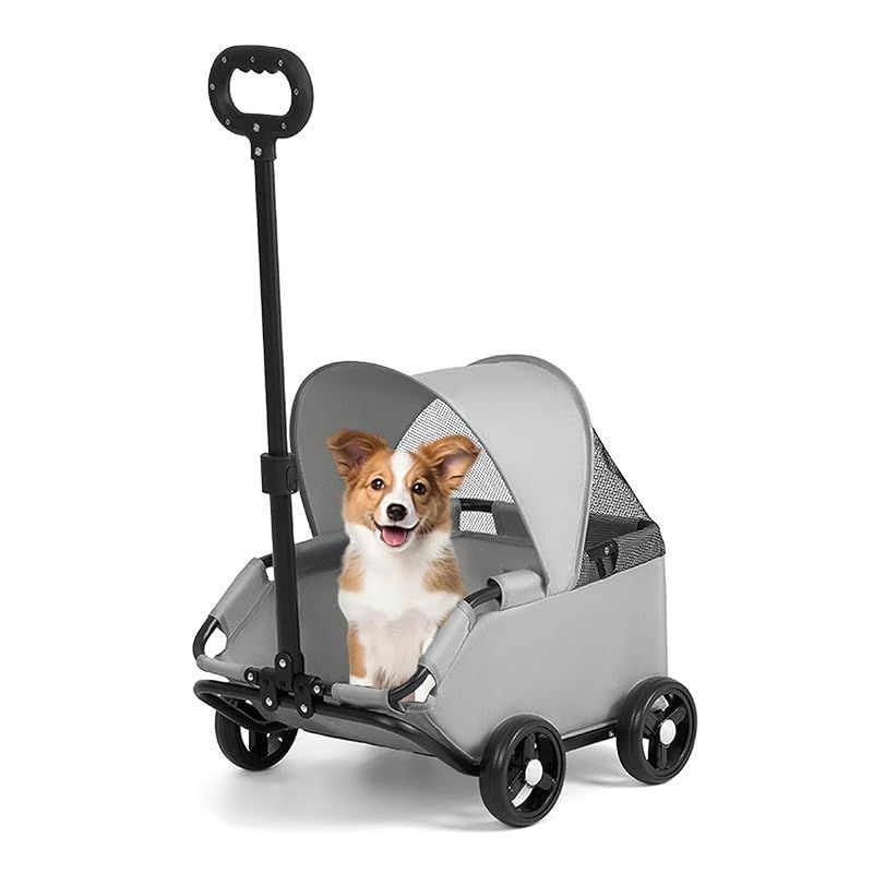 ペットカート 小型犬 中型犬 多頭対応 - コンパクト収納 犬用ベビーカー バギータイプ 遮光日よけ付き 360度回転ハンドル 7kg耐荷重 ショッピング&散歩兼用 - 安全ダブルロック 収納ポケット 折り畳み式 軽量2.2kg ペットキャリーカート 快適 1