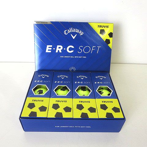 キャロウェイ CALLAWAY ゴルフボール ERC SOFT TRUVIS トゥルービス 2025年モデル 1ダース 12球入り ケース入り サッカーボール柄 黄 イエロー 美品
