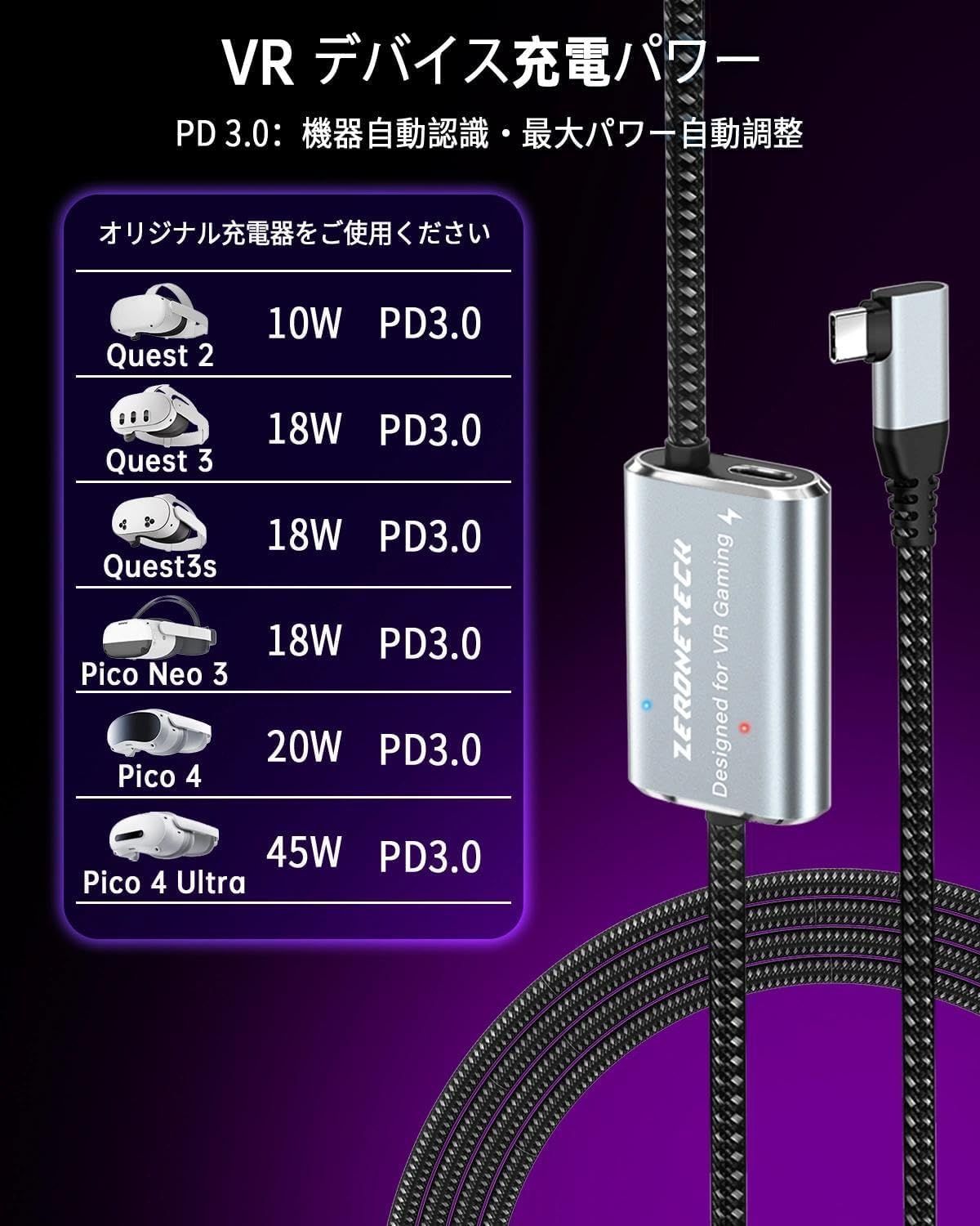 ZeroneTeck 無限リンクLinkケーブル 5m 45W急速充電 Meta Quest3S