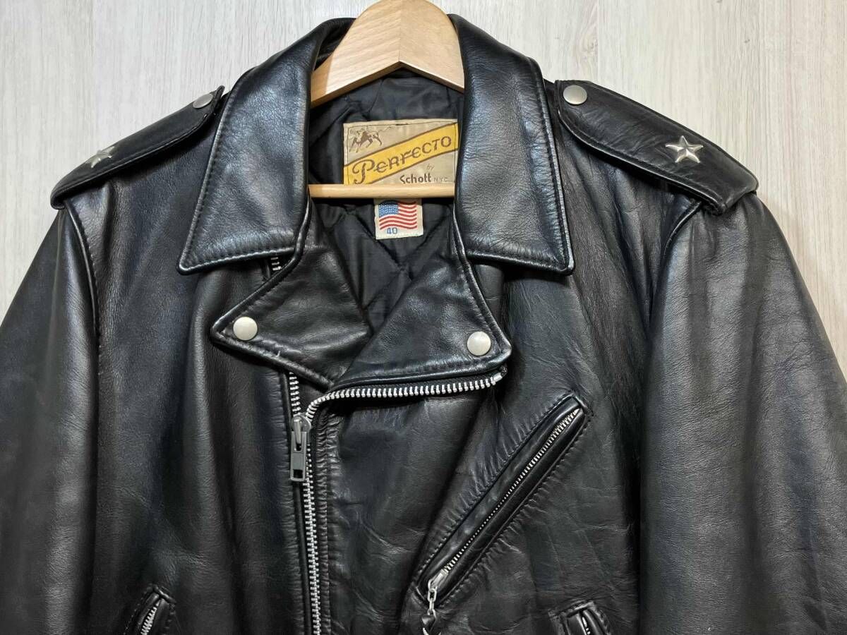 Schott PERFECTO USA製 70s 後期 牛タグ ワンスター 本革 レザー