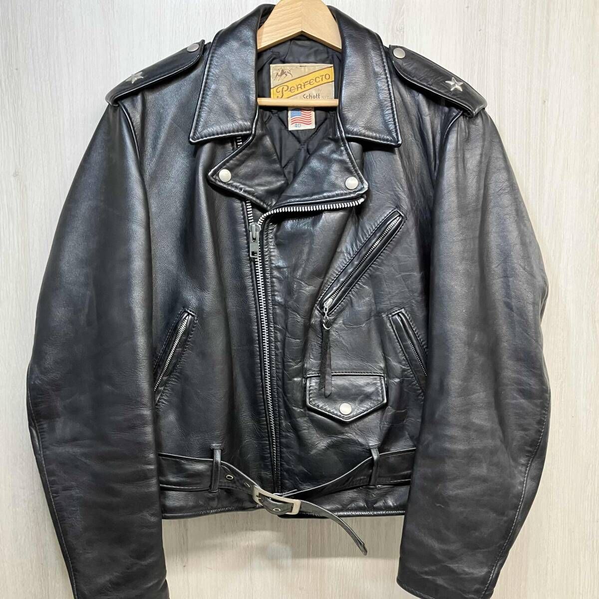 Schott PERFECTO USA製 70s 後期 牛タグ ワンスター 本革 レザー Schott PERFECTO USA製 70s 後期 牛タグ ワンスター 本革 レザー