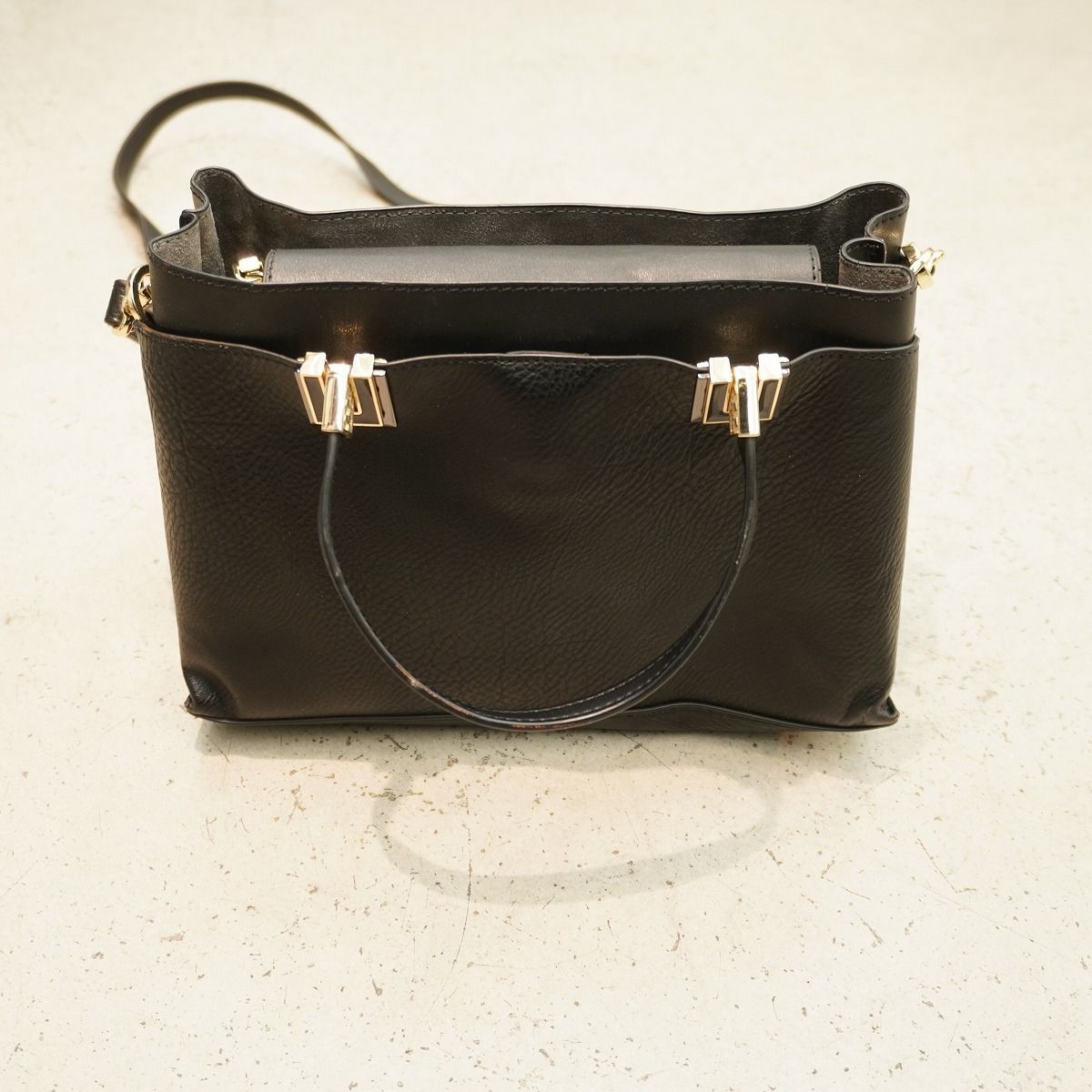 nouer ヌエール レザー 2Way ハンド ショルダー バッグ 黒 ○☆4 