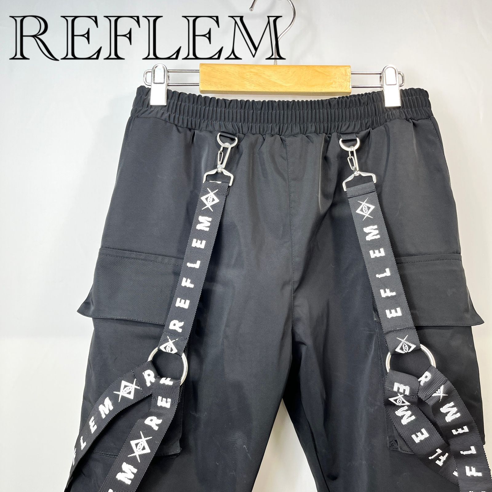 REFLEM レフレム パンツ ハーネス カーゴパンツ ロゴテープ ブラック