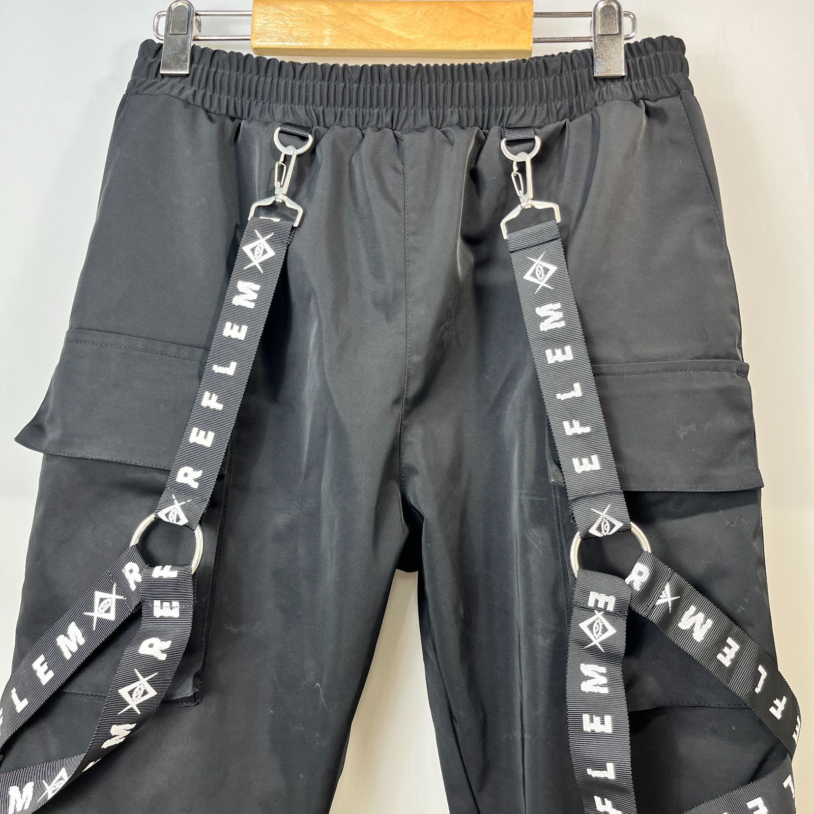REFLEM レフレム パンツ ハーネス カーゴパンツ ロゴテープ ブラック
