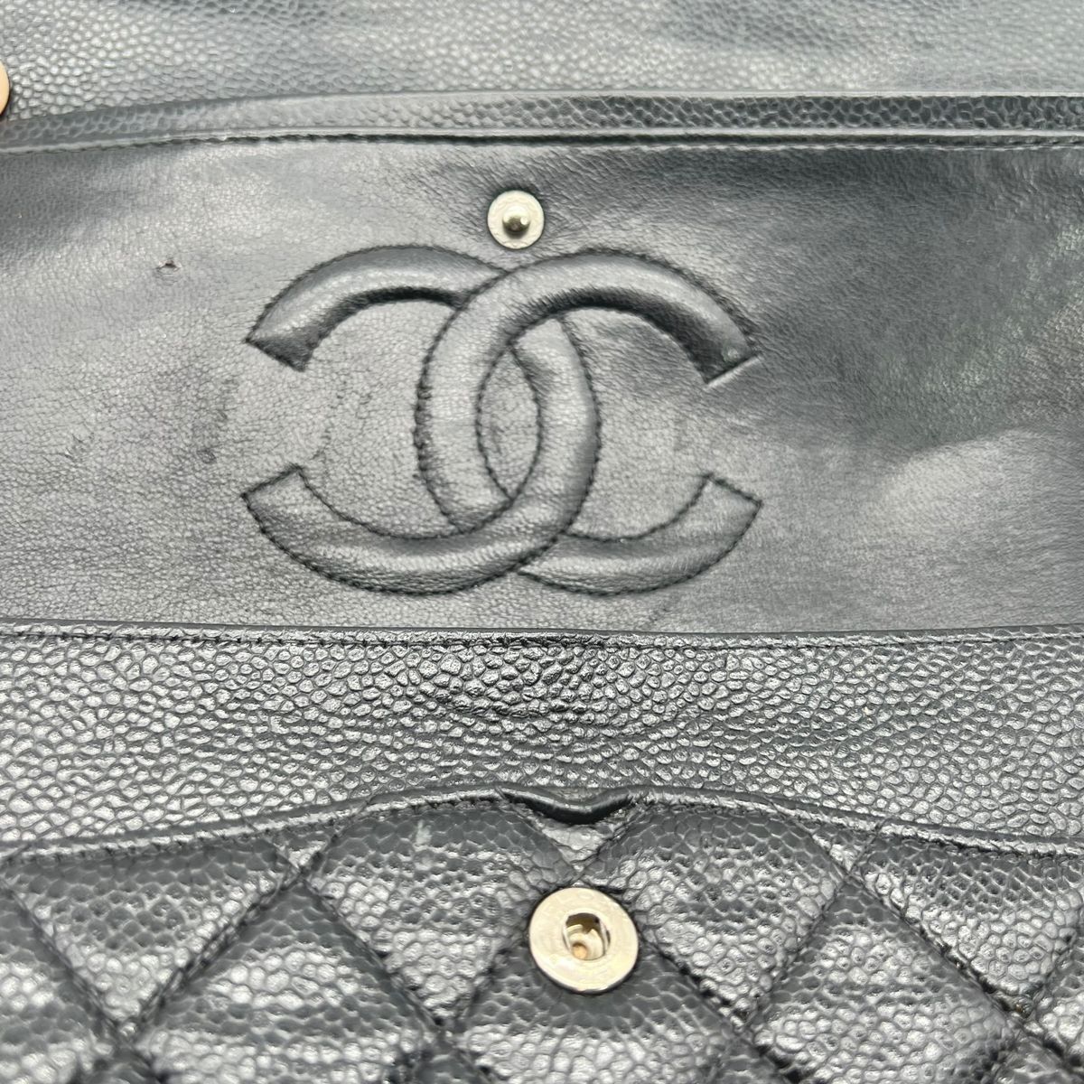 【中古】CHANEL シャネル マトラッセ 25 チェーンショルダーバッグ ダブルフラップ A01112 キャビアスキン 27番台 ブラック レディース 25027069 CA CHANEL（シャネル） マトラッセ 25cm A01112 Wフラップ Wチェーン