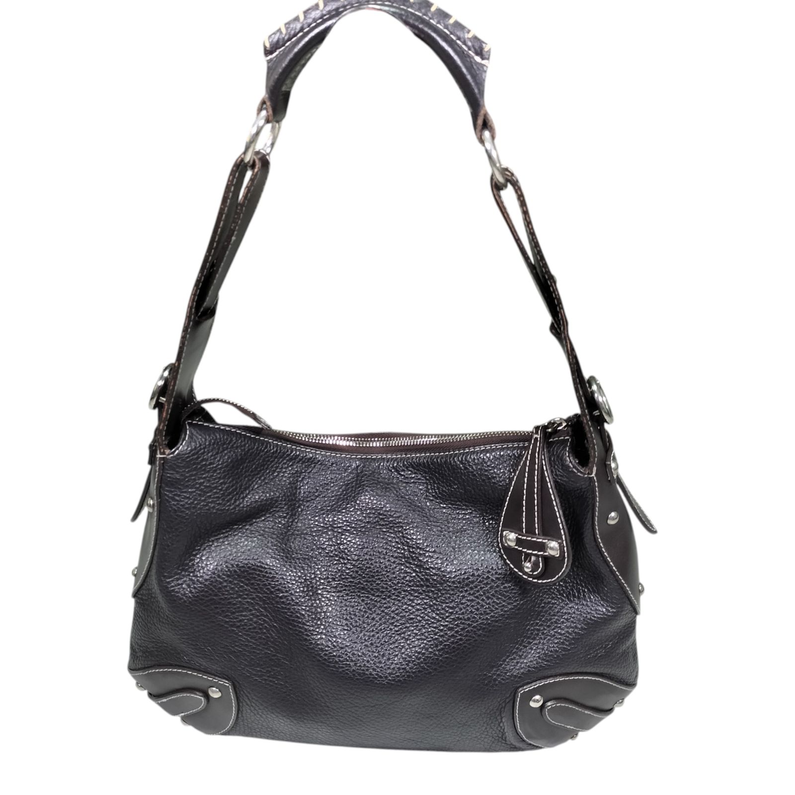 y2k【美品】FURLA フルラ スタッズ ワンショルダーバッグ ダーク 