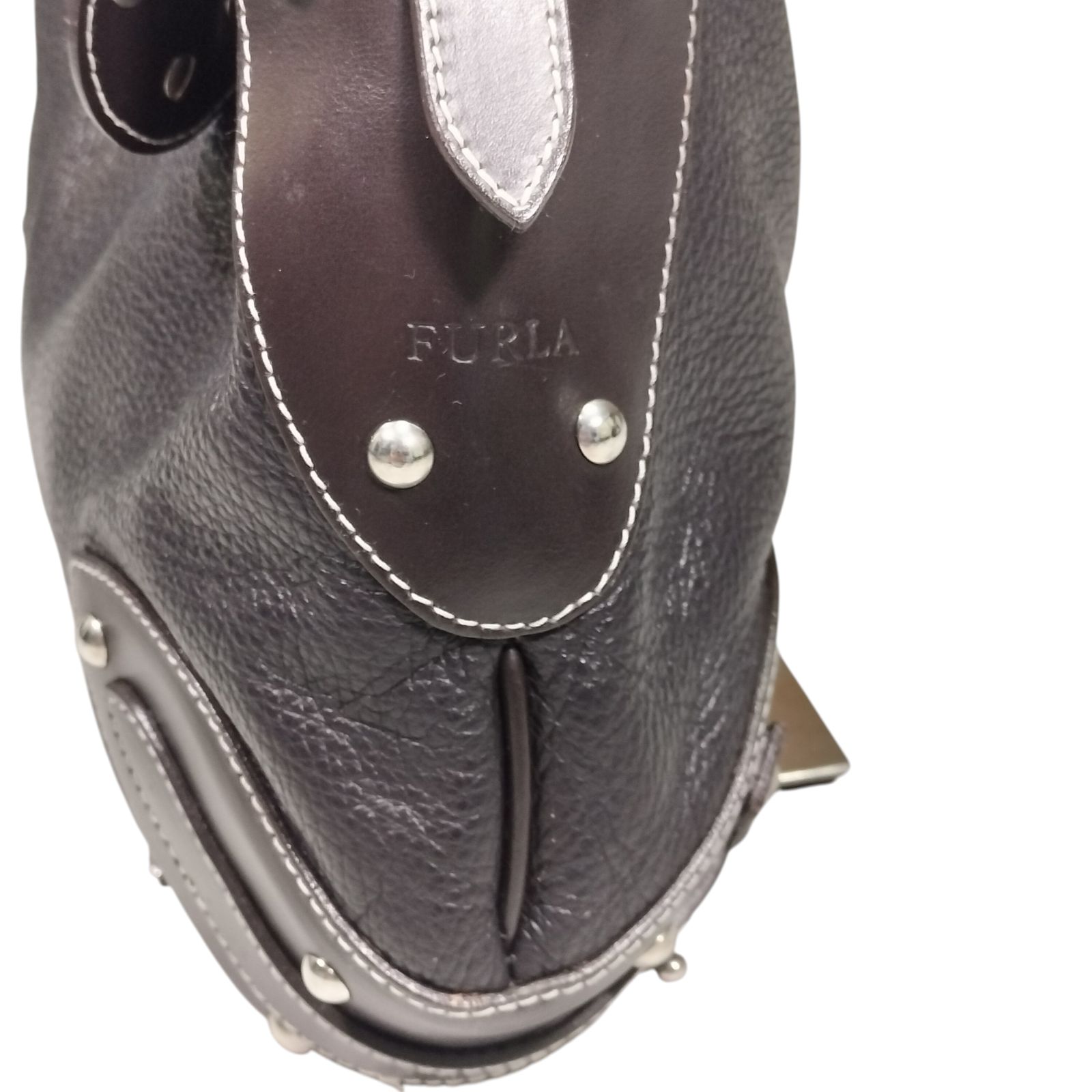 y2k【美品】FURLA フルラ スタッズ ワンショルダーバッグ ダーク 