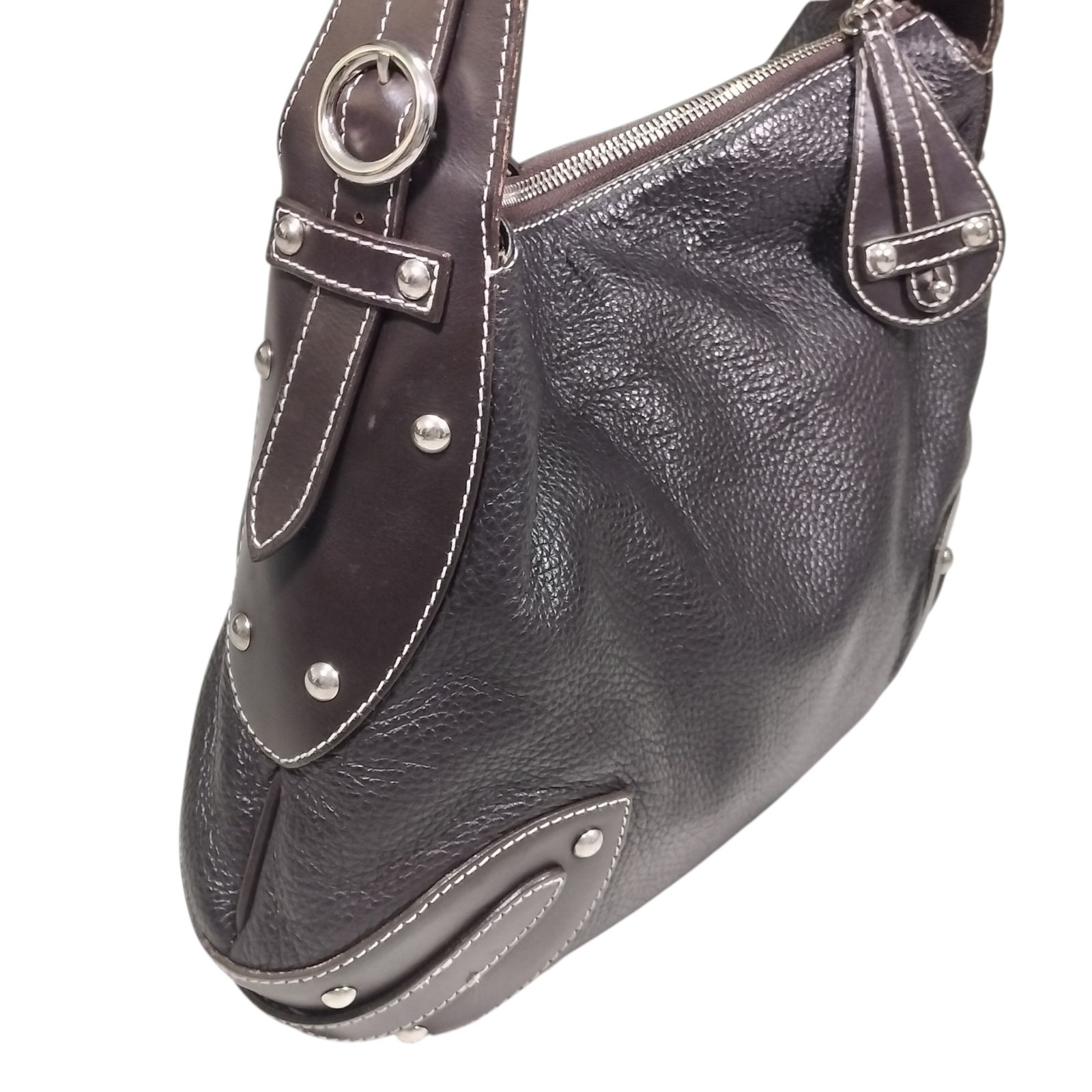 y2k【美品】FURLA フルラ スタッズ ワンショルダーバッグ ダーク 