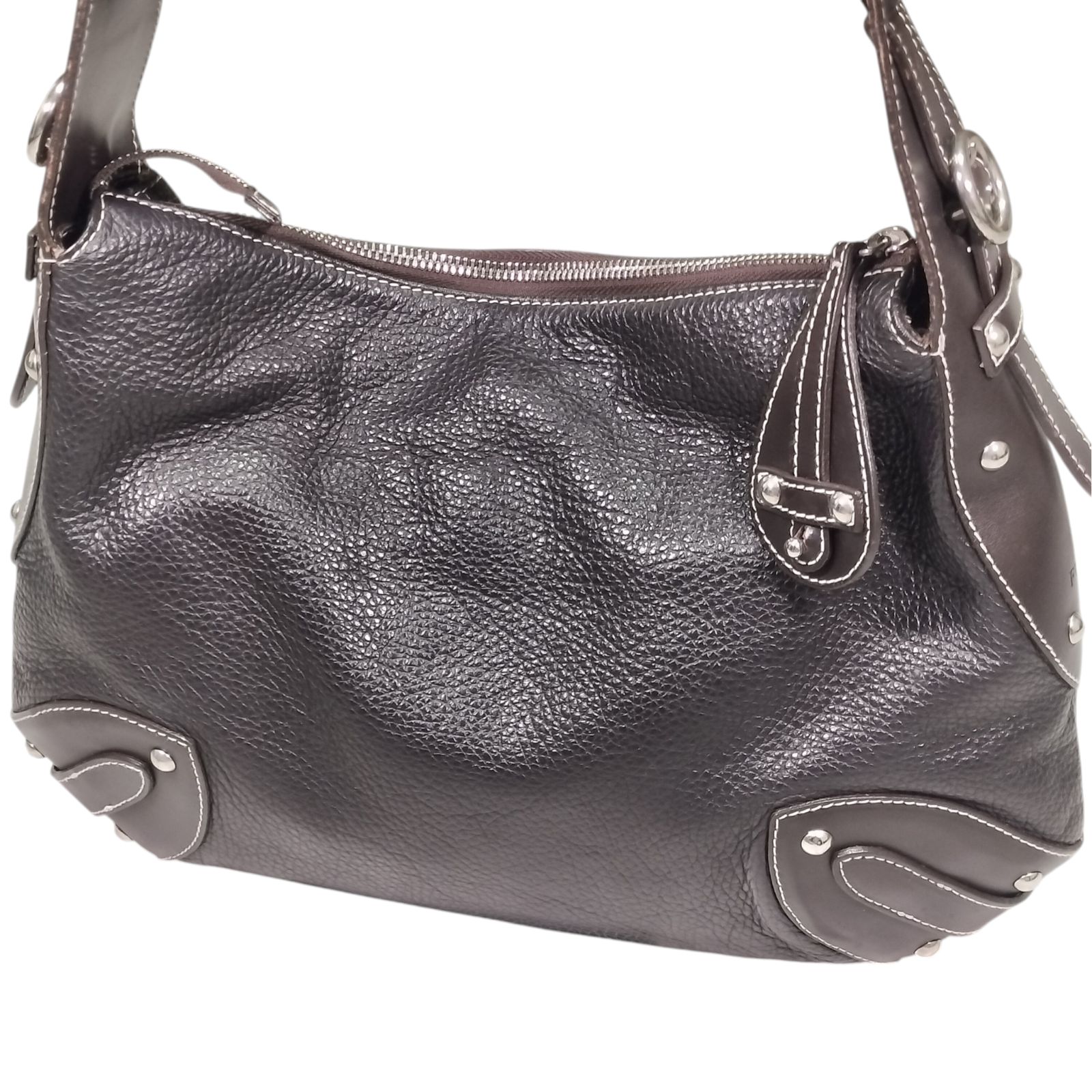 y2k【美品】FURLA フルラ スタッズ ワンショルダーバッグ ダーク 