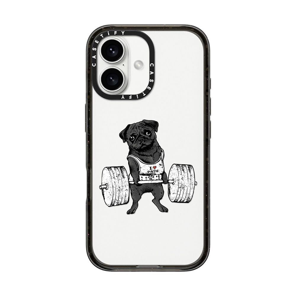 CASETiFY インパクト iPhone 16 ケース [スリム / 2.5mの落下試験をクリア (MIL規格4倍相当) / ワイヤレス充電に対応] - Black Pug Lift - クリア ブラック