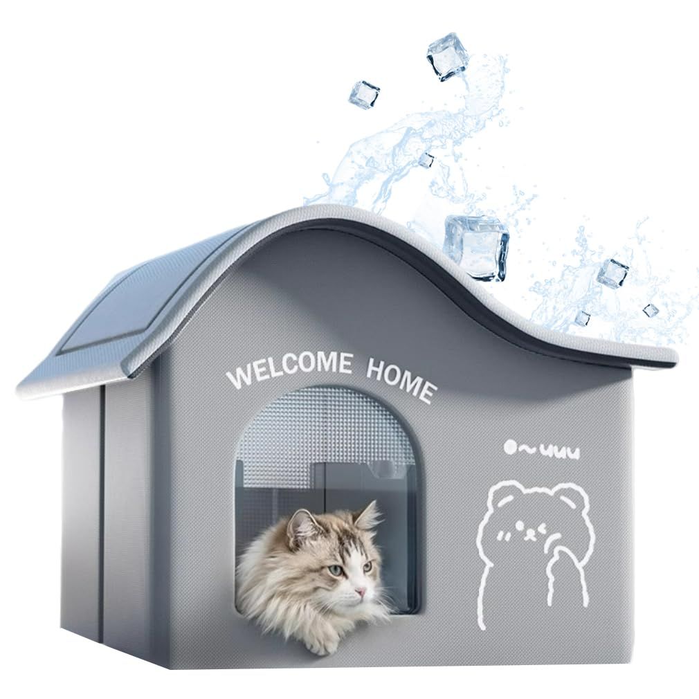 猫 ペットエアコンルーム 犬 ペットハウス 冷房 夏 冷感 ペットベッド 保冷 冷暖房 ひんやりマット 猛暑対策 多機能 折り畳み 四季用 熱中症 猛暑対策 屋内 屋外用 中小型犬用 繰り返し利用可能 (グレー, 『L』49*39*46cm)