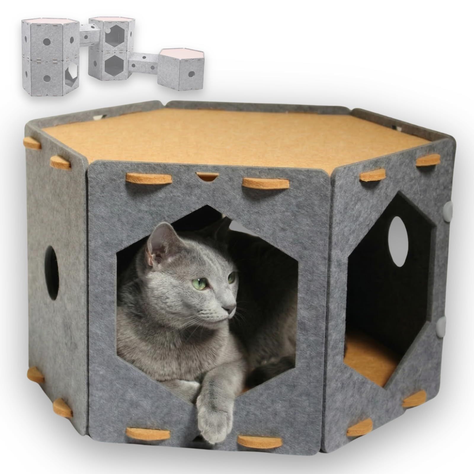 もふ旅（MOFUTABI） キャットハウス 猫ハウス フェルト ドーム型 猫ちぐら 連結できる 猫用ベッド 隠れ家 キャットトンネル 猫の家 洗える (フェルトハウス本体)