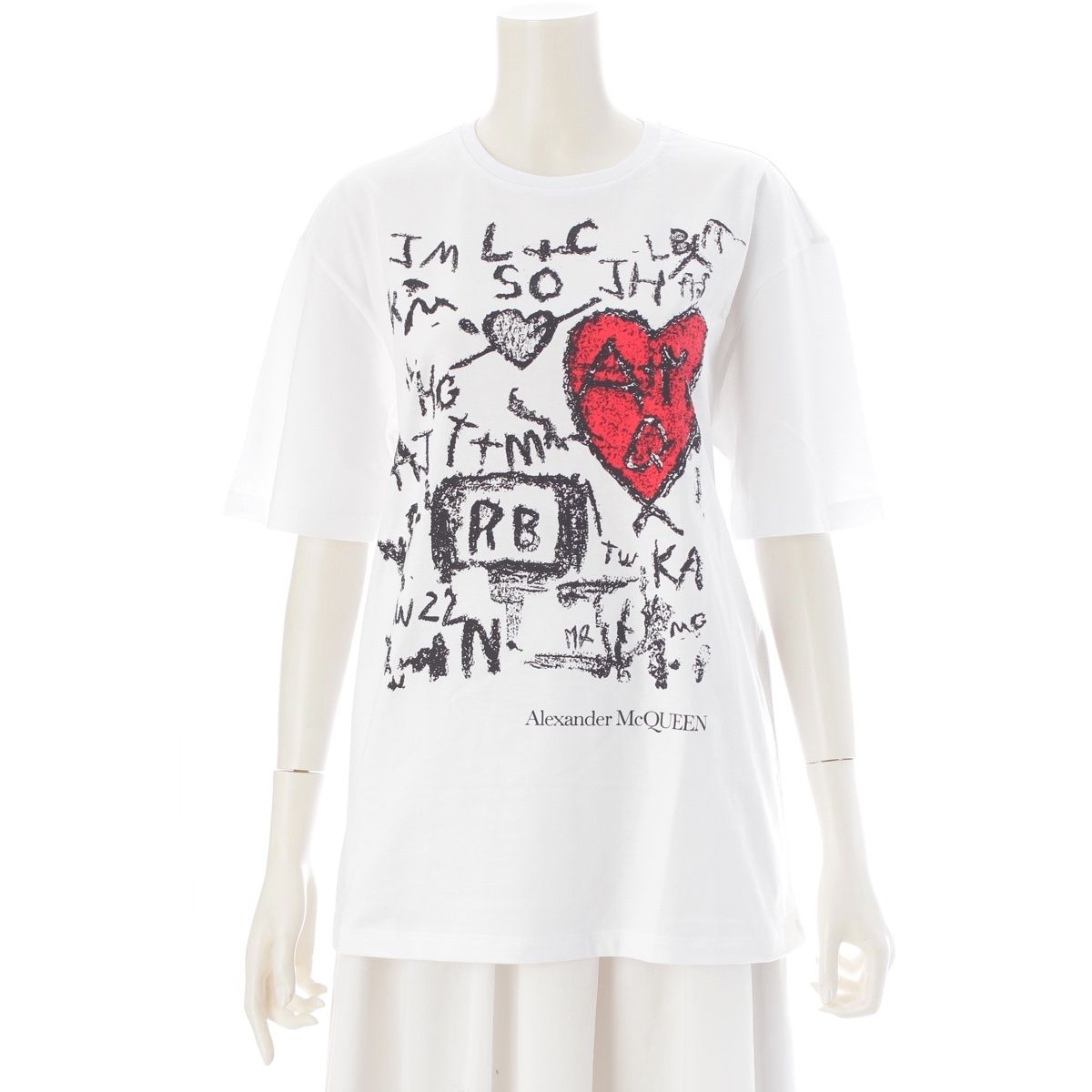アレキサンダーマックイーン 21年 ペイント ハート ロゴ 半袖Tシャツ